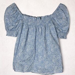 J.Crew Blue Liberty Fabric Puff Sleeve Floral Cottagecore Top XS